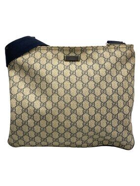 Gucci Shoulder Bag GG Plus Supreme Dark Navy Beige Leather